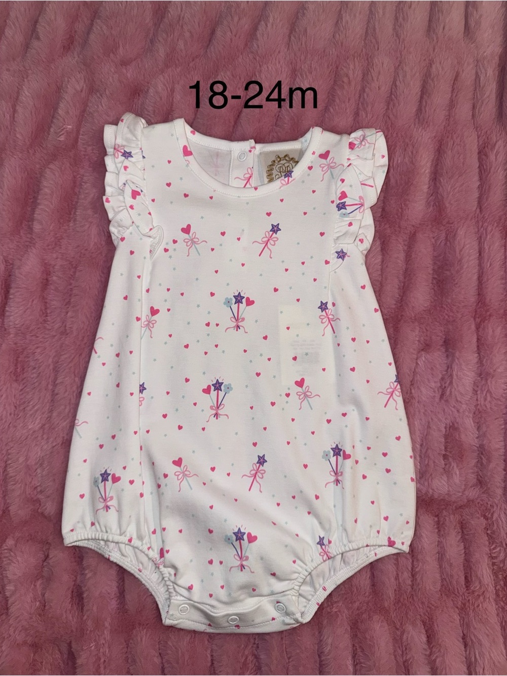 Baby Girls White & Pink Heart Floral Ruffle One-Piece Romper